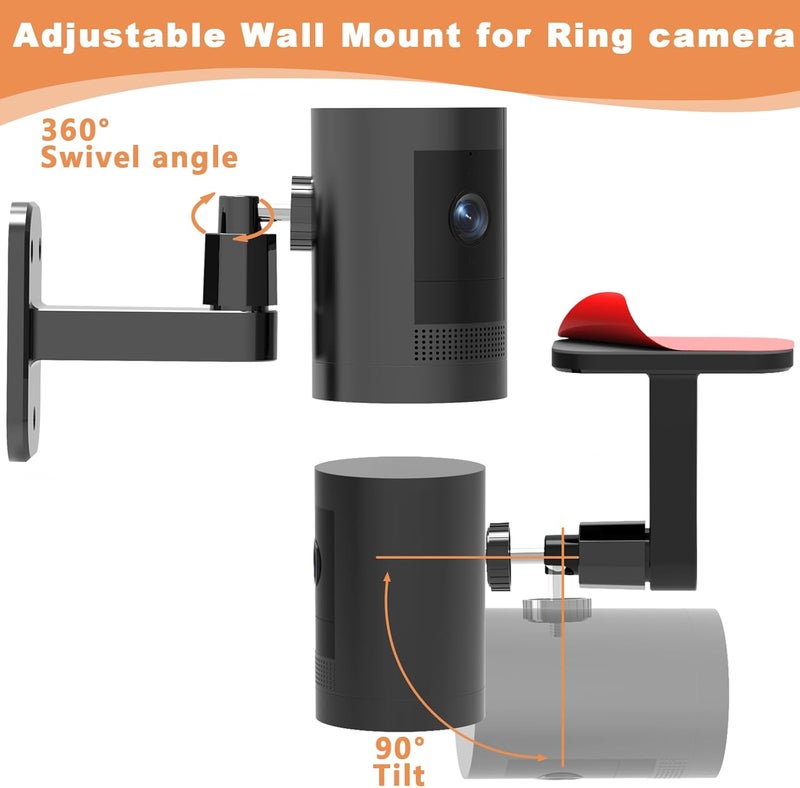 Dukoyb 3Pack Camera Wall Mount,Compatible with R-ing Stick Up Cam Battery/Outdoor Cam Plus/Plug-in/Pro/Indoor Cam(1st Gen),360 Degree Adjustable No Drilling Mount for Outdoor Indoor Cameras,Black - Image 4